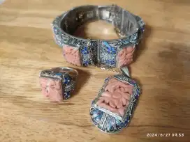 Set Perhiasan Vintage Ethnic Batu Coral Laut