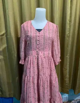 preloved dress pink bunga cantik bumil friendly