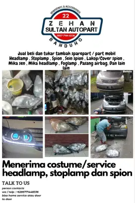 Service headlamp stoplamp dan spion