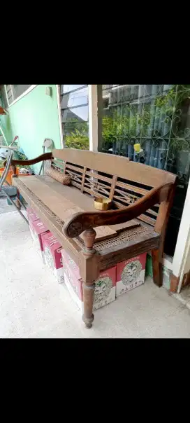 Jual 1 kursi jati antik kuno kombinasi rotan
