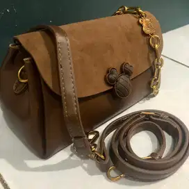 Tas Selempang Beludru Kulit Warna Brown