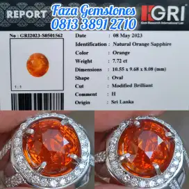 Natural Orange Sapphire Srilanka ~7.72ct ~GRI ~Luster bara api Ring GD