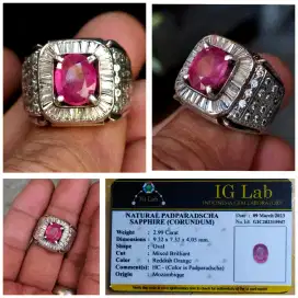 Padparadscha Sapphire Ring perak microset