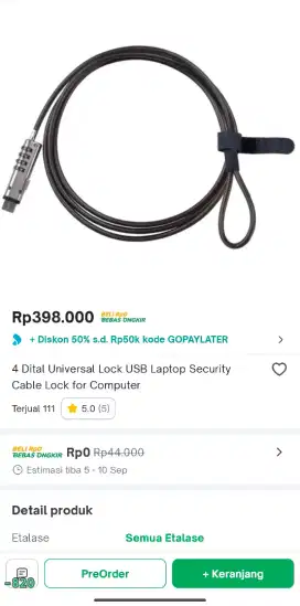 Dijual kunci pengaman laptop USB sistem pin