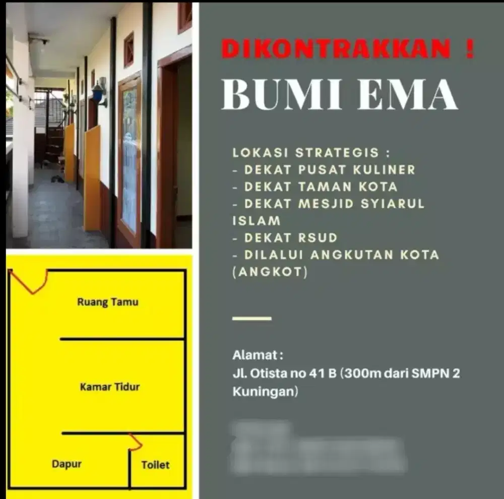 RUMAH KONTRAKAN/ KOSTAN MURAH TENGAH KOTA KUNINGAN JAWA BARAT
