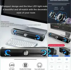 Soundbar Audio Speaker Stereo PC Komputer Desktop Laptop Gaming LED