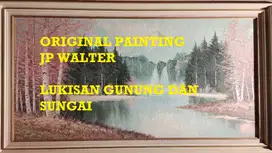 Nature Painting by JP Walter, Lukisan Gunung Sungai 121x60cm (A-409)