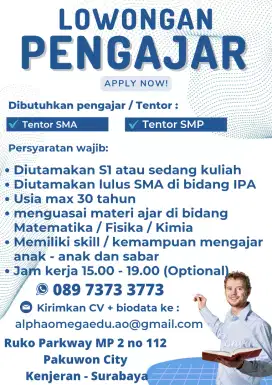 Tentor / guru les pelajaran SMP dan SMA