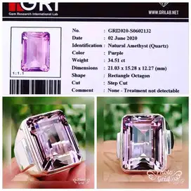 Jumbo Amethyst Ring Perak Plus Memo GRI