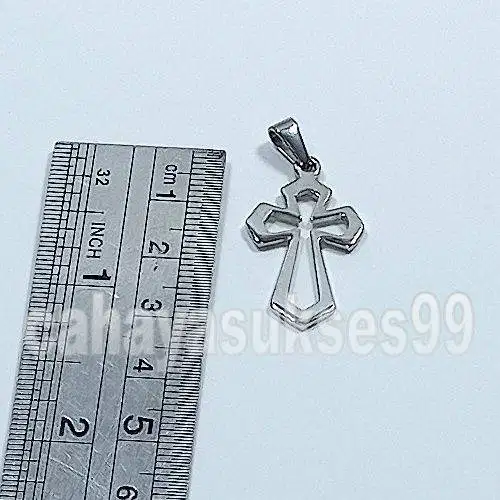Liontin Kalung Salib Titanium Steel Silver Necklace Kecil 1,8cm 2,8cm