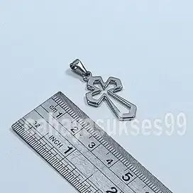 Liontin Kalung Salib Titanium Steel Silver Necklace Kecil 1,8cm 2,8cm