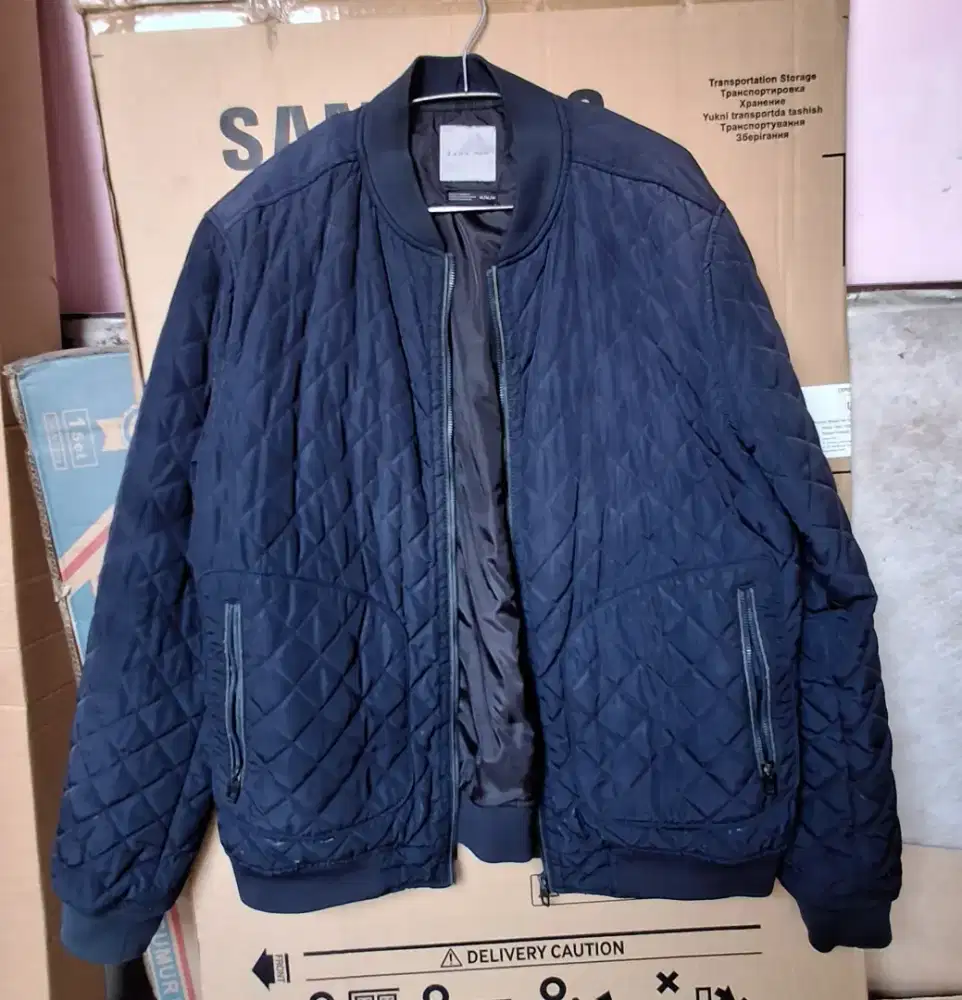 jaket zara man quilt bomber jacket navy zaraman.