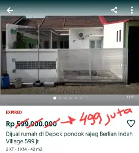 Dijual Rumah murah di Berlian indah village, Pd. Rajeg, depok Rp 499jt