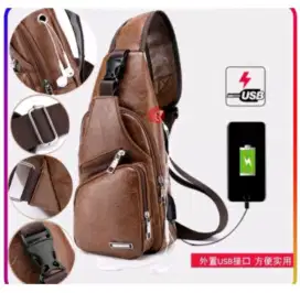 MUMER tas selempang pria kulit with usb cable