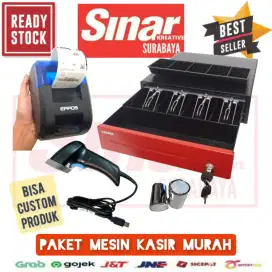 MESIN KASIR
- PRINTER BLUETOOTH 58MM + LACI KASIR 35x33CM + SCANNER 2D