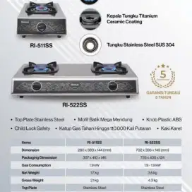 Kompor Gas Rinnai 2 Tungku Ri 522SS