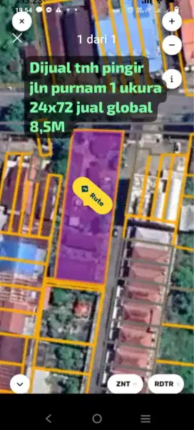 Tanah tepi jalan purnama 1 ukuran 24 x 72