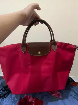 Preloved bag authentic long champ le pliage short handle red medium