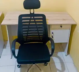 MEJA KERJA / KANTOR + KURSI KERJA / KANTOR BARU FREE ONGKIR PASANG