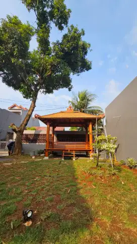 Gazebo kayu saung taman minimalis bahan kayu kelapa