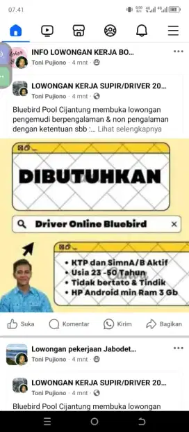 Lowongan DRIVER/SUPIR/SOPIR PROFESIONAL