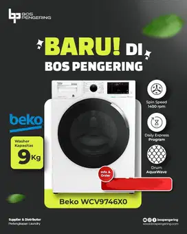 Mesin Cuci Beko 9 kg, 1200 rpm WCV 9749 XMST Washer Frontload