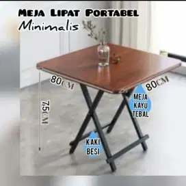 meja lipat portable minimalis kaki besi 80x80