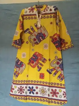 Gamis kuning motif gajah Thailand