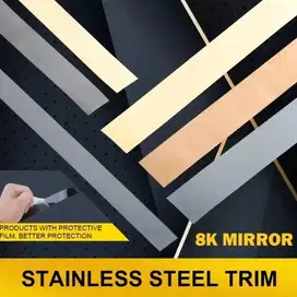 3Meter List Plat Strip Mirror Stainless Steel Gold Sudah ada Perekat