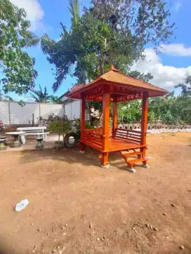 Gazebo kayu jati minimalis ukuran 2 meter