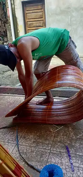 Tirai krey bambu outdoor rotan minyak UK 2x2+tali ring kerekan