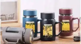 Mug Cangkir Botol Gelas Kaca 500ml Termos Botol Minum Air Panas Dingin