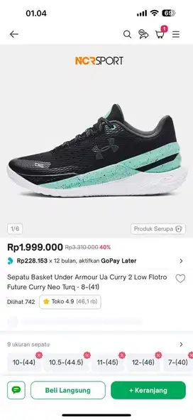 Sepatu Basket Under Armour Ua Curry Low Flotro ORI