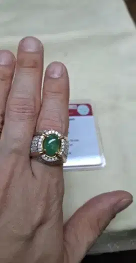 Natural jamrud(emerald beryl)ring perak mewah memo CGL