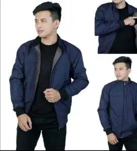 Jaket Polos Kasual Timbal Balik Hitam/Abu2x