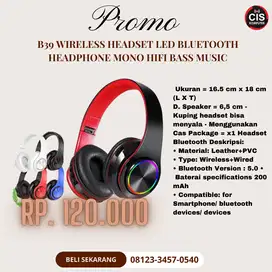 B39 Bluetooth Headphone Headset Musik Gaming dengan Lampu LED dan Mic