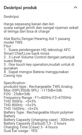 Alat Bantu Dengar Charging model TWS