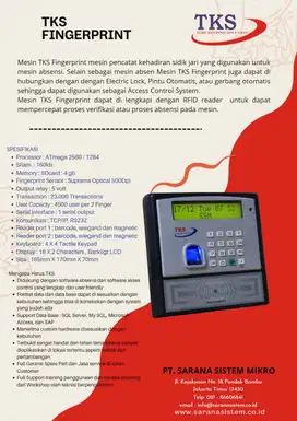 Mesin Absensi TKS Fingerprint (Sedia Costum)