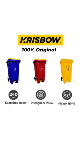 Krisbow 240 Ltr Tempat Sampah Plastik Outdoor PEDAL INJAK Tutup Ori