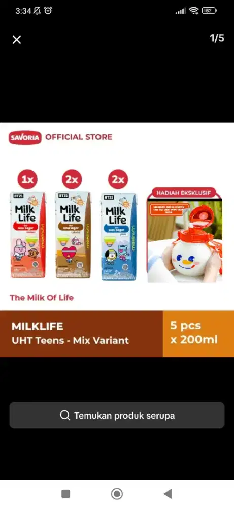 Susu mlik life isi 5 free botol mixue