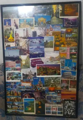 Koleksi kartu pos internasional asli dalam bingkai pajangan