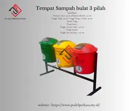 TEMPAT SAMPAH 3 PILAH TIANG GESER BULAT 50LITER