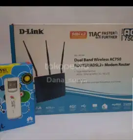 Modem huawei 4G bekas dan router Dlink Dual band 5dbi x3 baru