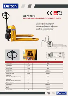 Hand Palet Electric Dalton Kapasitas 2 Ton Batrai Lithium Semarang