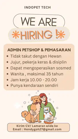 Di butuhkan Admin Petshop