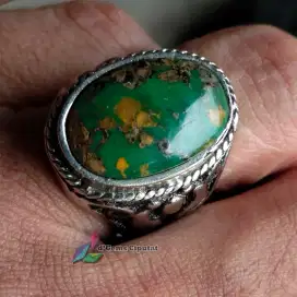 Batu Cincin Akik Permata Natural Turquoise Pirus Persi Hijau Urat Emas