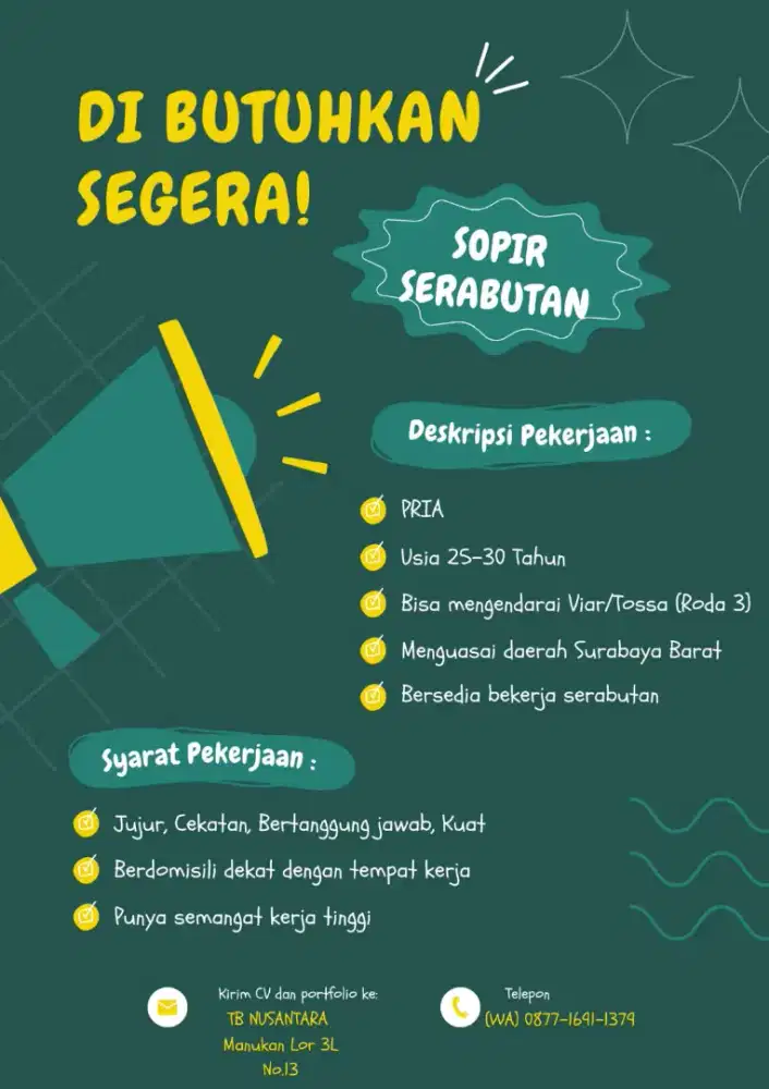 LOWONGAN SOPIR VIAR SERABUTAN