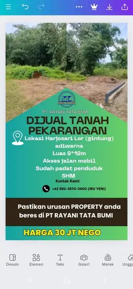 dijual tanah HARJOSARI LOR 108M²