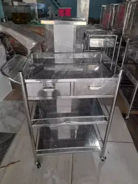 Troli Instrumen 3 Rak 2 Laci Stainless Steel