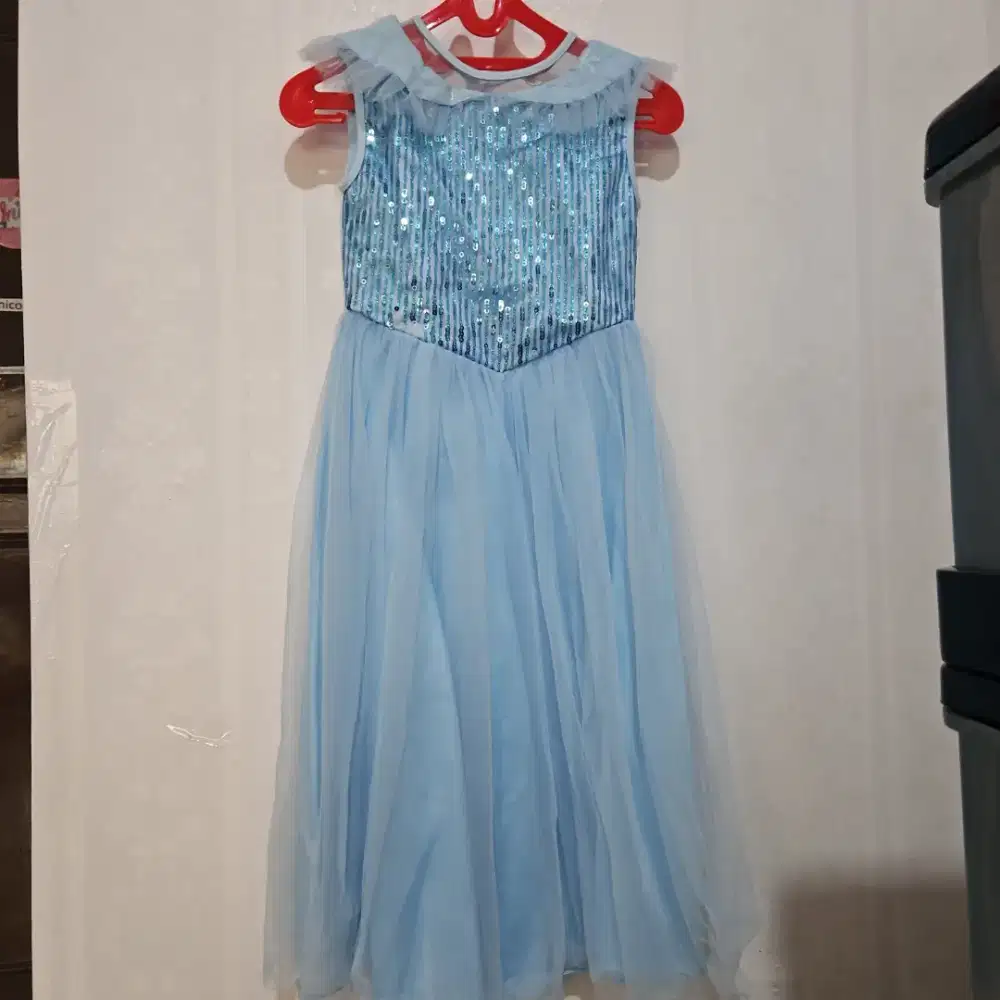 Baju dress anak perempuan warna biru panjang/dress frozen